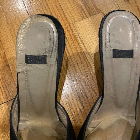 Vintage Stuart Weitzman Black Fabric Mules Kitten Heel - Picture 3 of 9